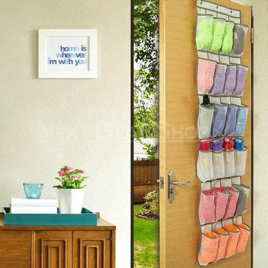 Over the Door Shoe Organizer with 24 Mesh Pockets – Durable Space-Saving Shoe Storage Solution for Homes 0