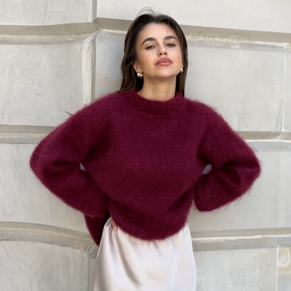 Women Fluffy Crew Neck Oversized Sweater | Azrina