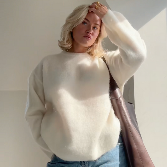 Women Fluffy Crew Neck Oversized Sweater | Azrina