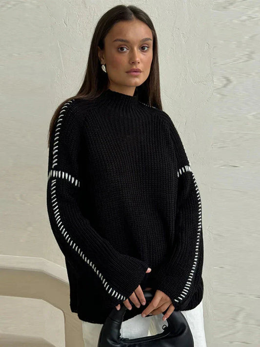 Women High Neck Contrast Detail Knit Sweater | Victoria