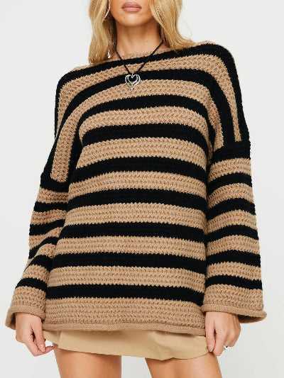 Women Striped Oversized Knit Sweater | Carenza