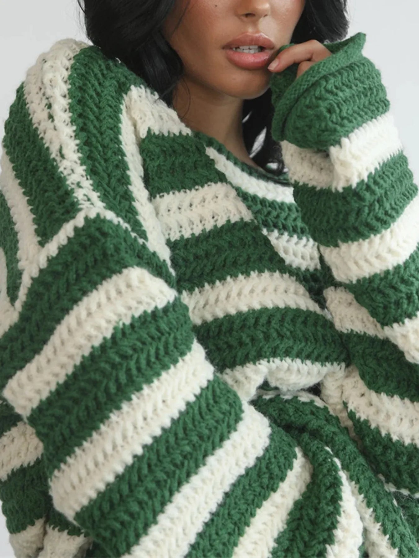 Women Striped Oversized Knit Sweater | Carenza