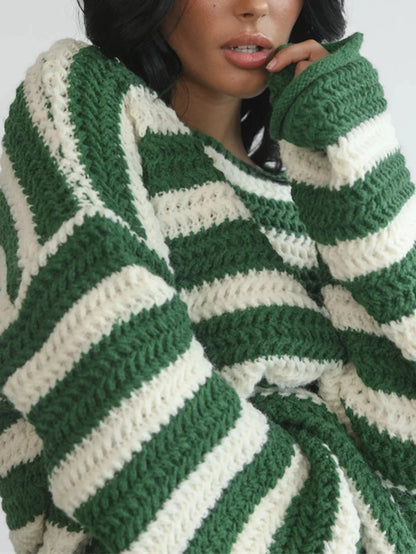 Women Striped Oversized Knit Sweater | Carenza