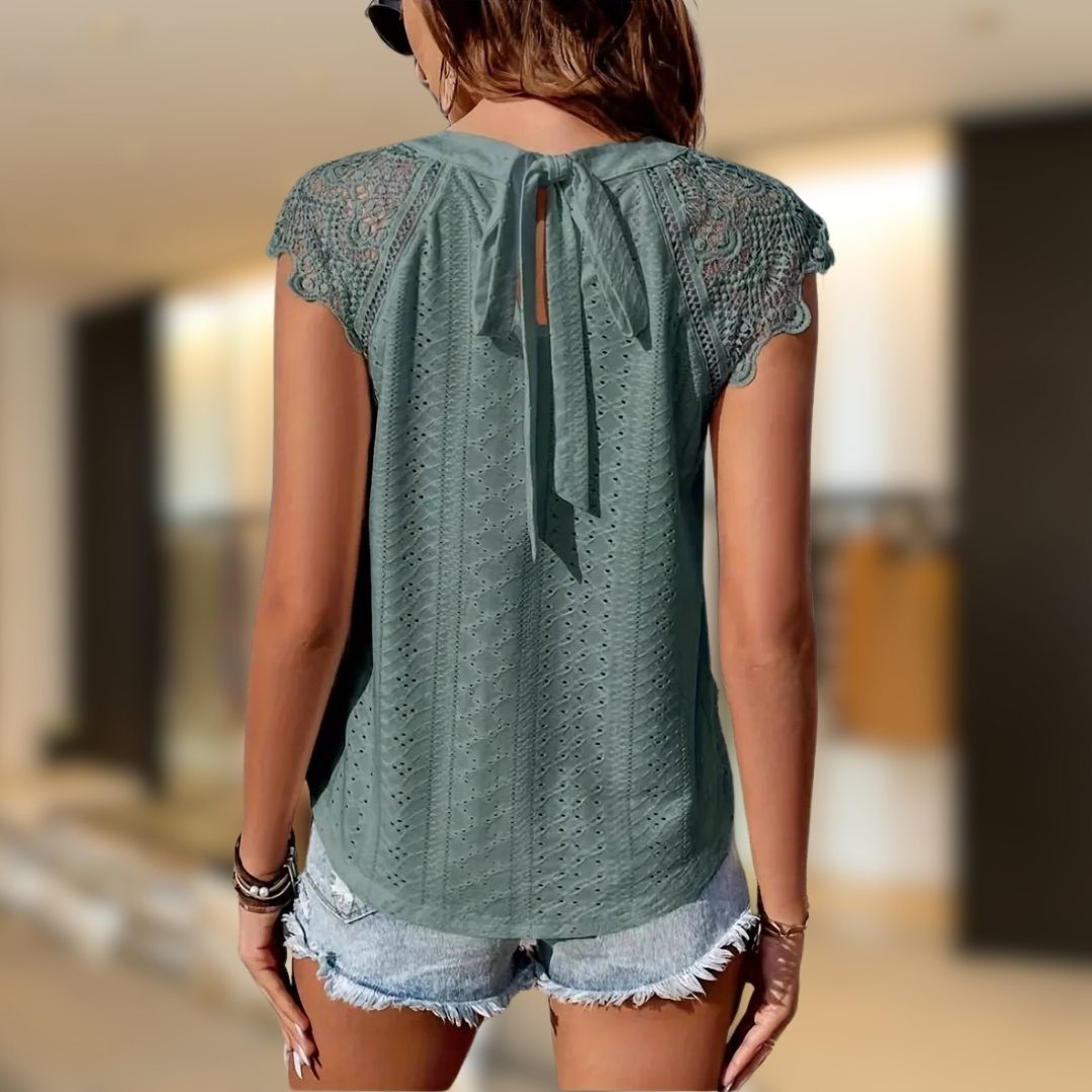 Embroidered Lace Sleeveless Blouse | Yelena