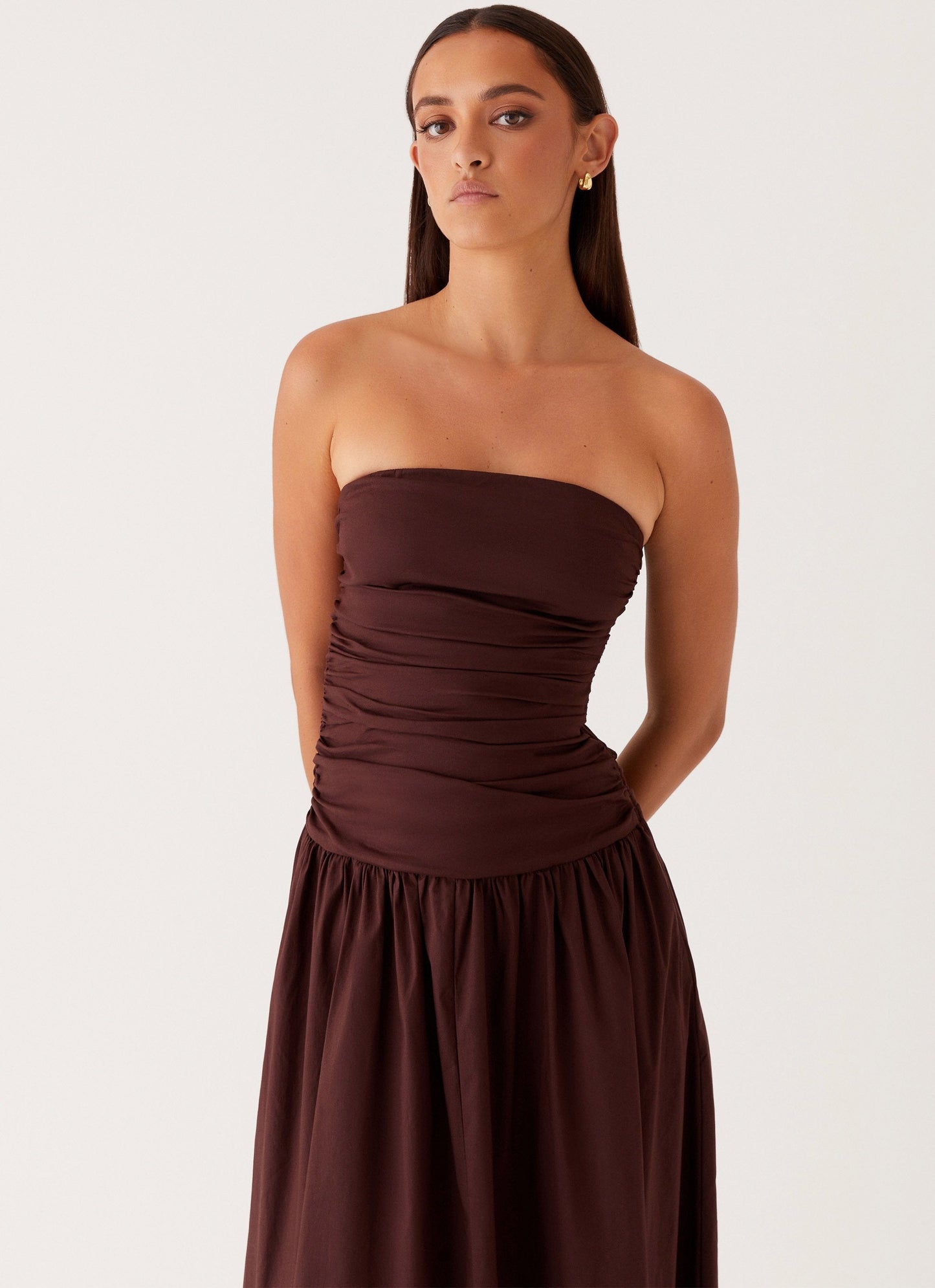 Strapless Ruched Maxi Dress | Aria