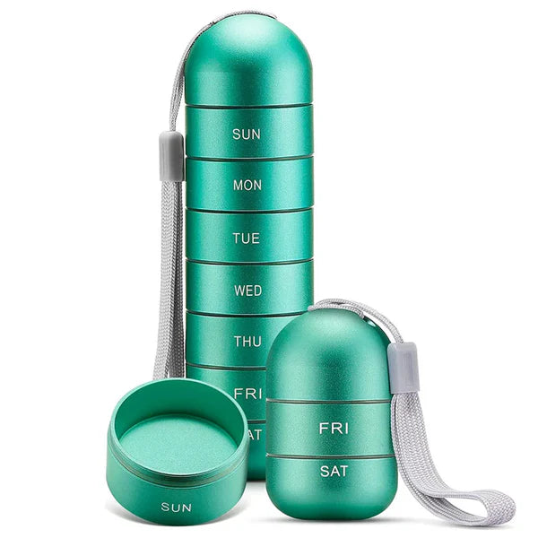 Portable 7-Day Pill Organizer - Waterproof Aluminum Pill Box with Large Capacity for Travel 1