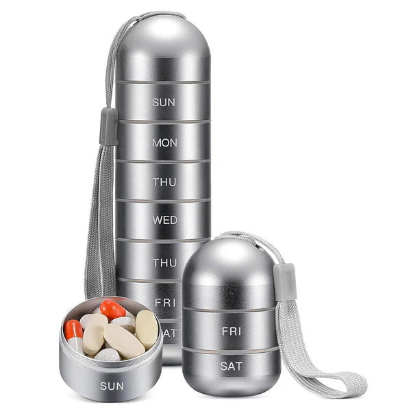 Portable 7-Day Pill Organizer - Waterproof Aluminum Pill Box with Large Capacity for Travel 2
