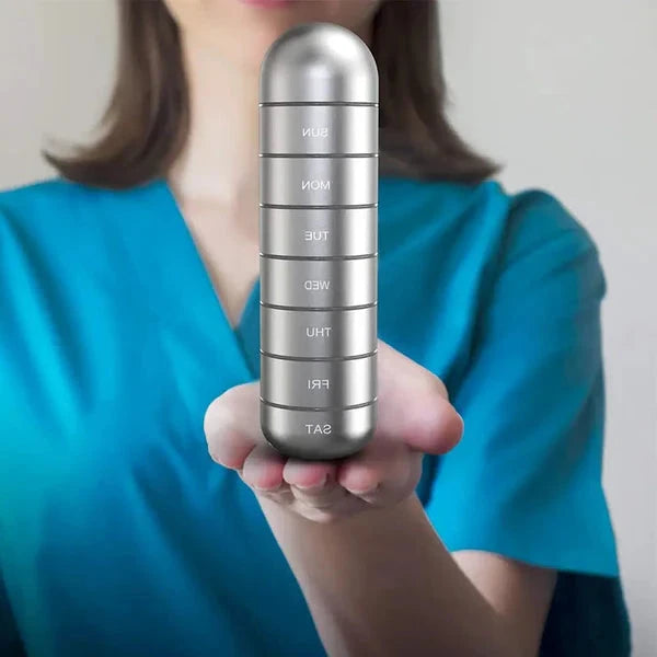 Portable 7-Day Pill Organizer - Waterproof Aluminum Pill Box with Large Capacity for Travel 5