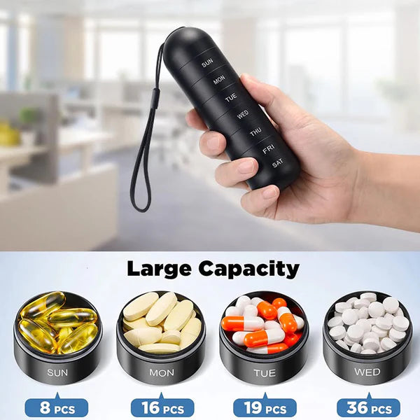Portable 7-Day Pill Organizer - Waterproof Aluminum Pill Box with Large Capacity for Travel 6
