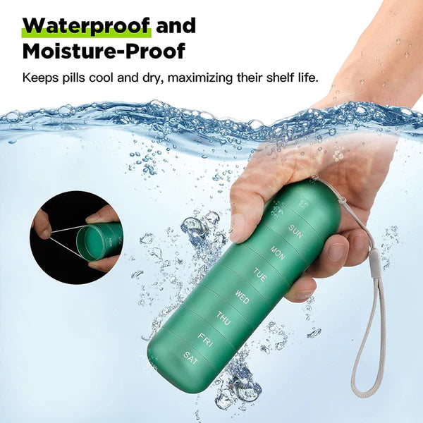 Portable 7-Day Pill Organizer - Waterproof Aluminum Pill Box with Large Capacity for Travel 8
