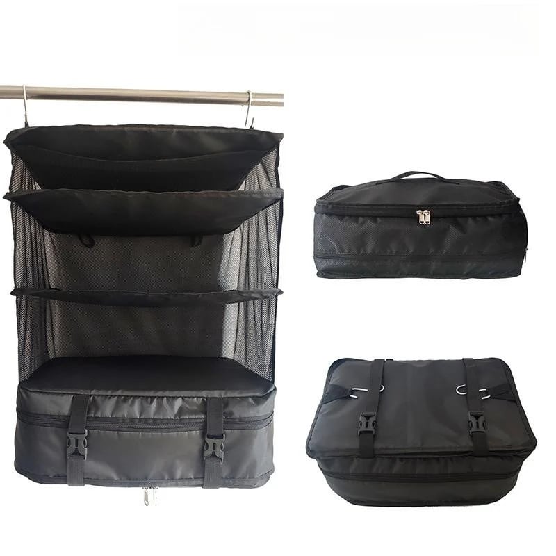 Portable Travel Organizer with Triple Hanging Pockets – Space-Saving Luggage Solution for Efficient Packing and Laundry Separation 8