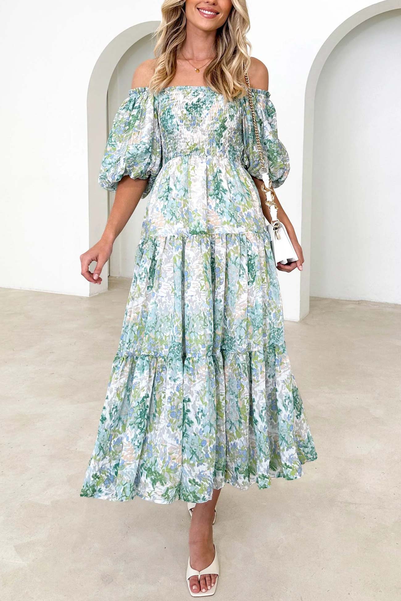 Off-Shoulder Floral Maxi Dress | Quenby