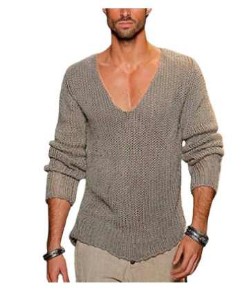 Men Deep V-Neck Knit Pullover | Oliver