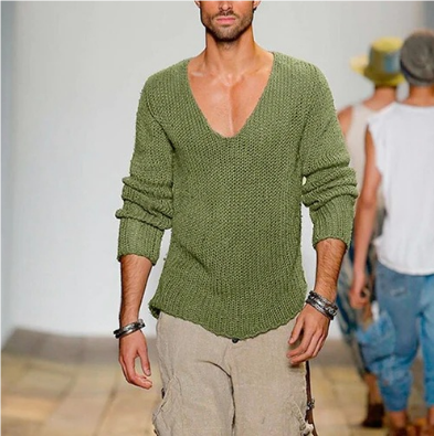 Men Deep V-Neck Knit Pullover | Oliver