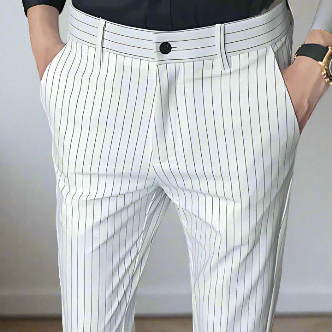 Men's Trousers Slim Fit Vertical Stripe Polyester | James-5