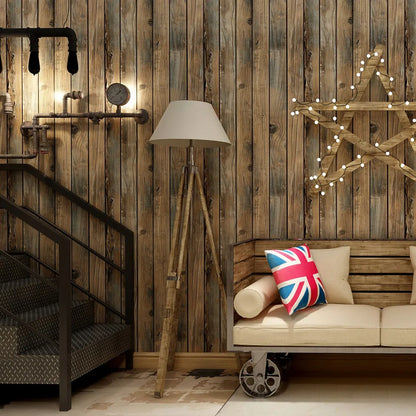 Removable Textured Wallpaper - Retro Faux Wood Grain Peel and Stick Vinyl Wall Covering for Easy Home Renovation 1