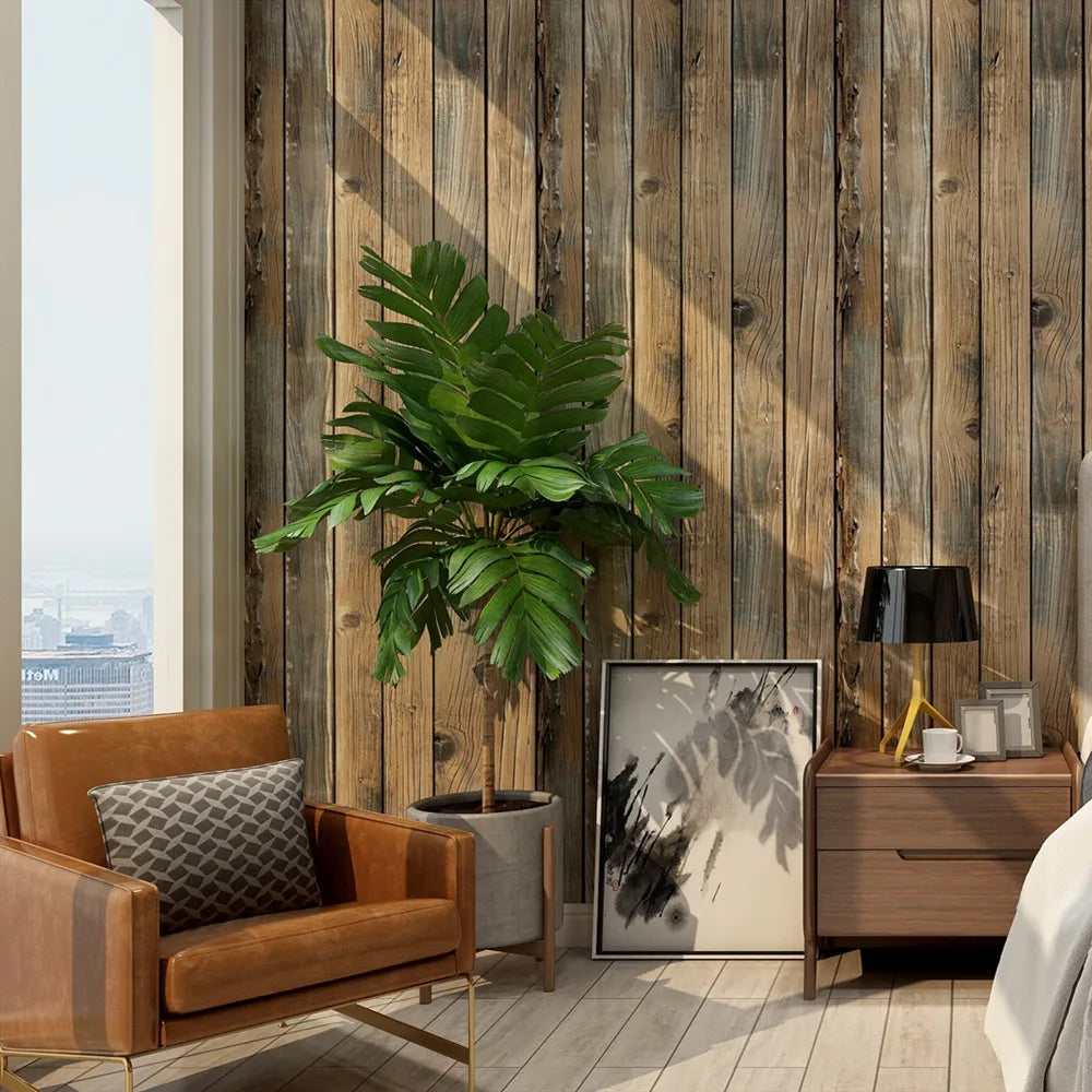 Removable Textured Wallpaper - Retro Faux Wood Grain Peel and Stick Vinyl Wall Covering for Easy Home Renovation 2
