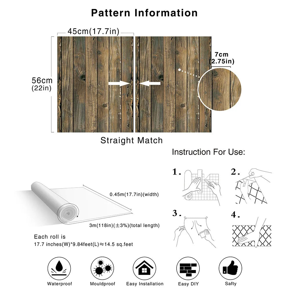 Removable Textured Wallpaper - Retro Faux Wood Grain Peel and Stick Vinyl Wall Covering for Easy Home Renovation 5