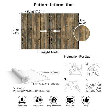 Removable Textured Wallpaper - Retro Faux Wood Grain Peel and Stick Vinyl Wall Covering for Easy Home Renovation 5