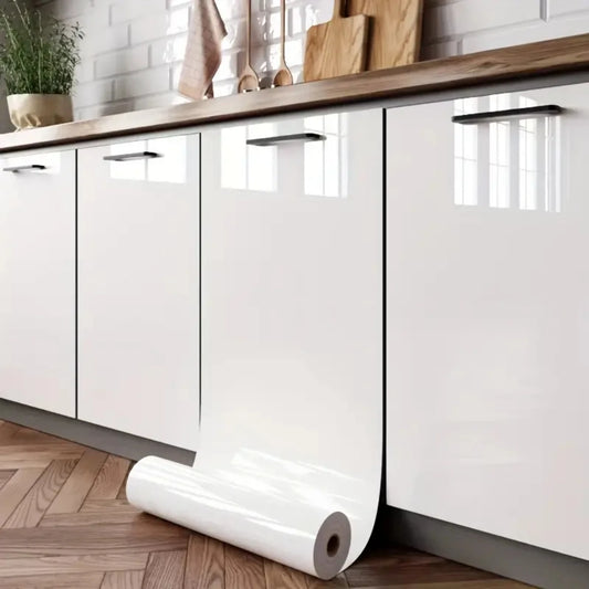 Removable Waterproof PVC Wallpaper - Glossy White Self-Adhesive Vinyl for Walls, Cabinets, and Furniture 0