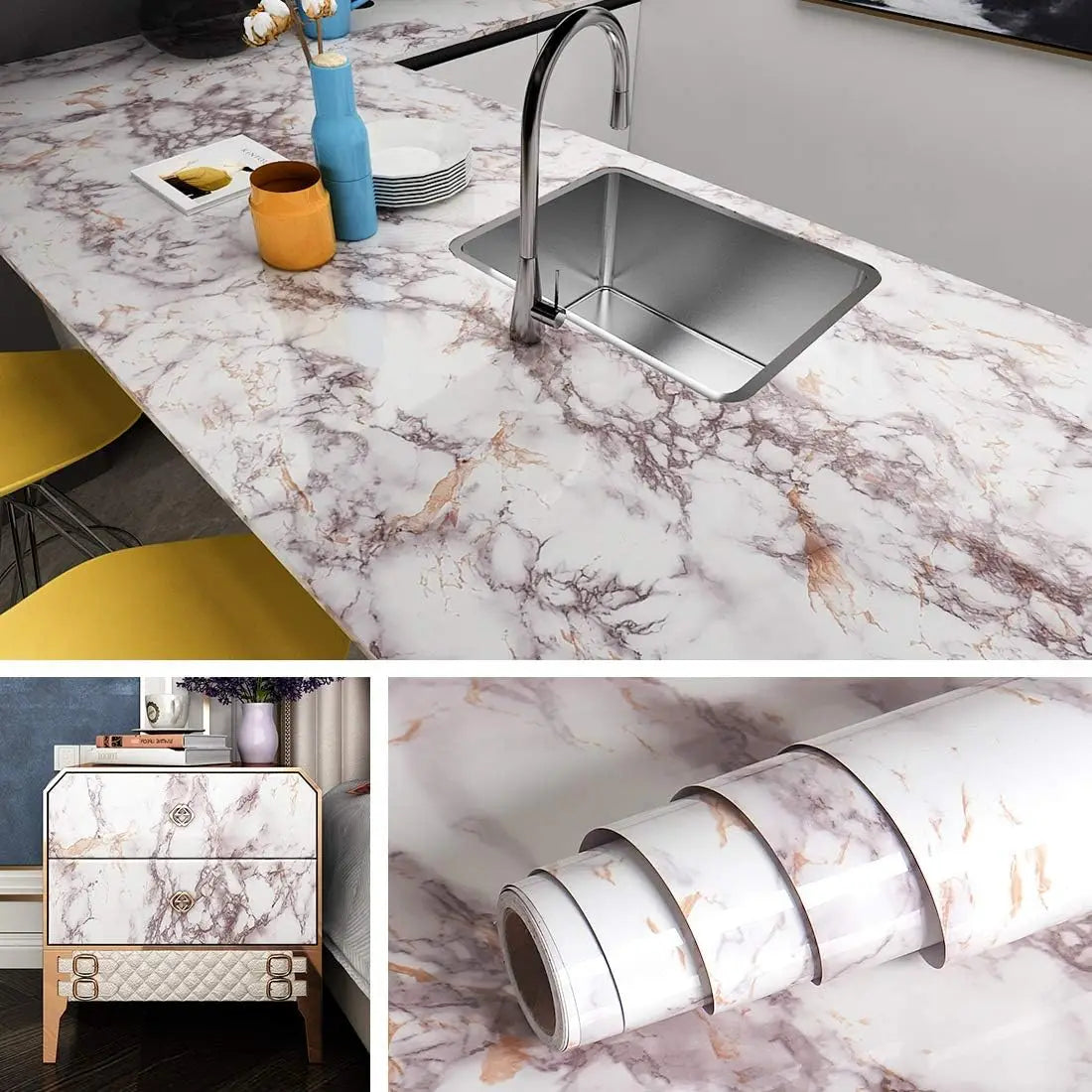 Removable Waterproof PVC Wallpaper - Glossy White Self-Adhesive Vinyl for Walls, Cabinets, and Furniture 7