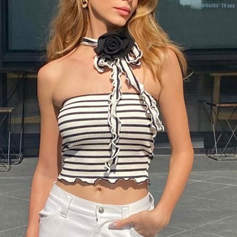 Striped Choker Crop Top | Lucille