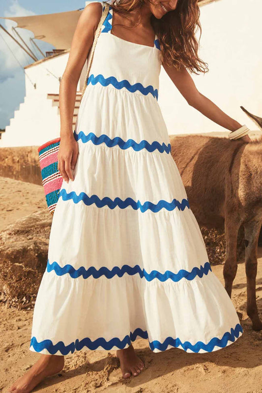 Tiered Maxi Dress with Blue Trim | Sofia