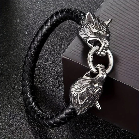 Men's Leather Bracelet Black Vintage | Odin-1
