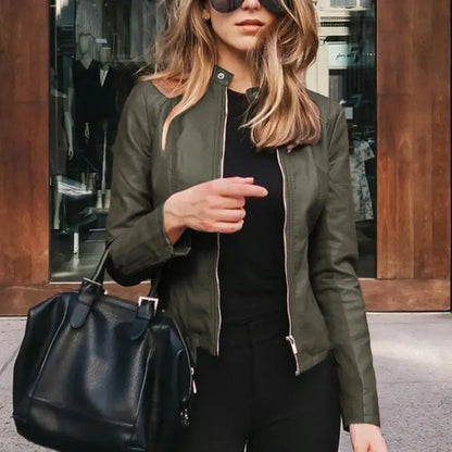 Women Classic Zip-Up Faux Leather Jacket | Kali