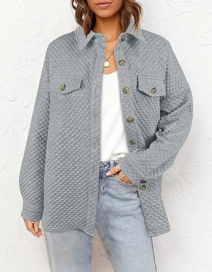 Women Quilted Button-Up Shirt Jacket | Erabella