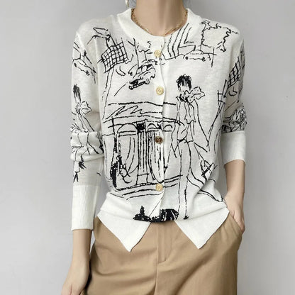 Abstract Print Button Cardigan | Hermina