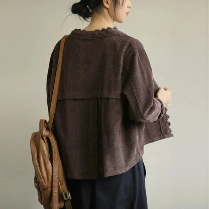 Women Short Jacket Beige Corduroy | Elegant Style-4