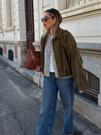 Women Casual Jacket Green Cotton | Sophia-4