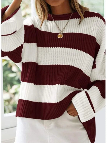Women Striped Oversized Knit Sweater | Sapphira