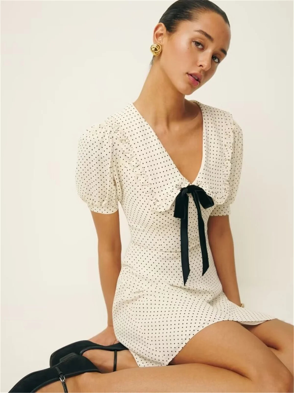 Polka Dot Bow Collar Mini Dress | Perla