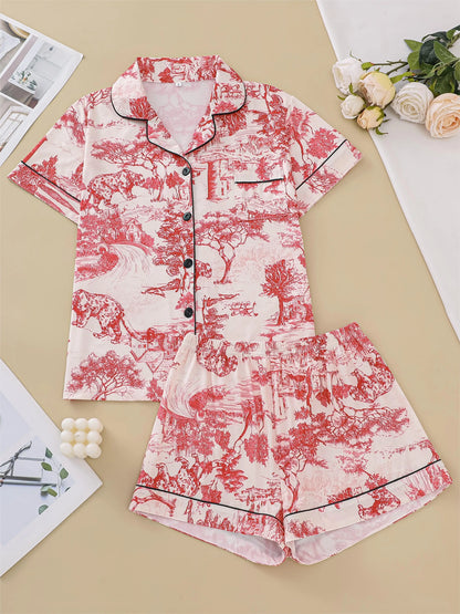 Printed Short Sleeve Pajama Set | Adelphia