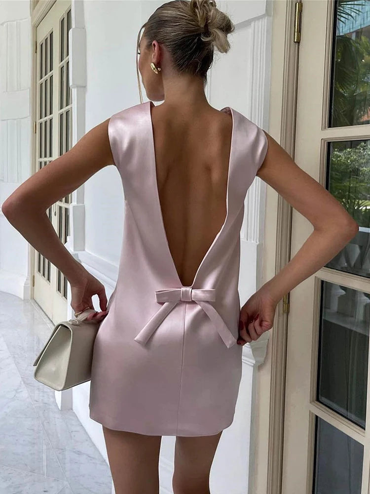 Elegant Bow Backless Dress | Geneva