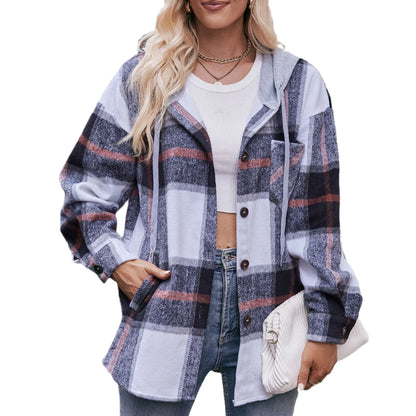 Women Pastel Plaid Hooded Shacket | Fionella