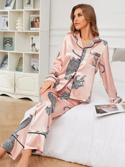 Leopard Print Satin Pajama Set | Dossie