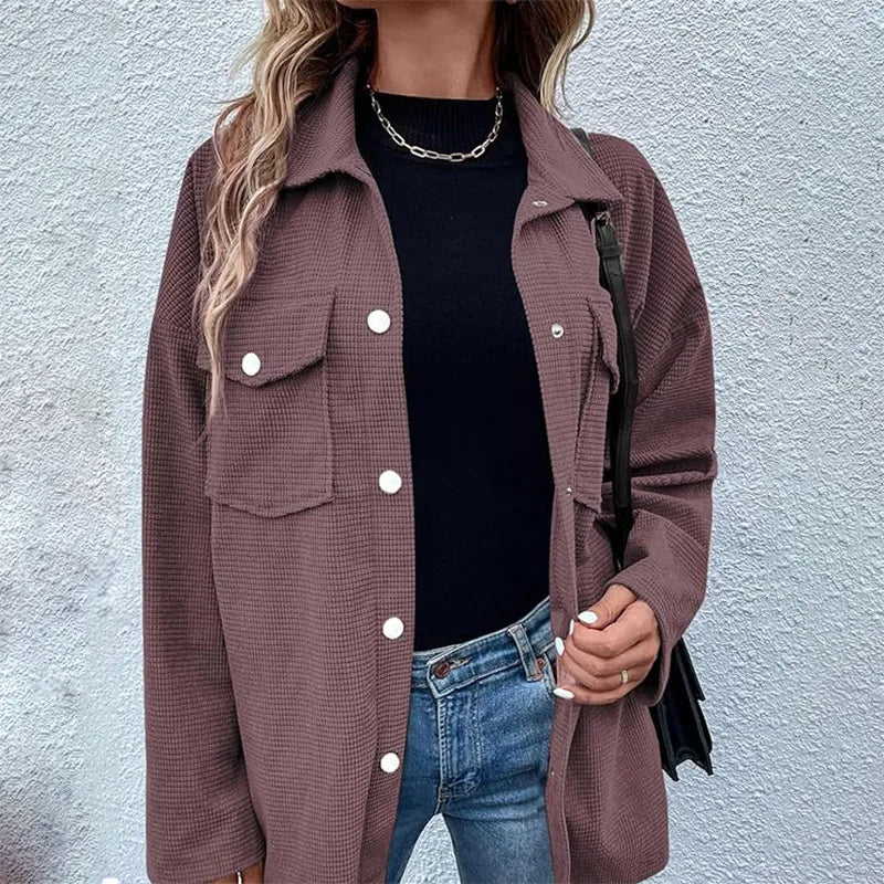Women Textured Button-Up Overshirt Jacket | Jazleah