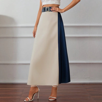 Elegant Two-Tone Belted A-Line Skirt | Harper