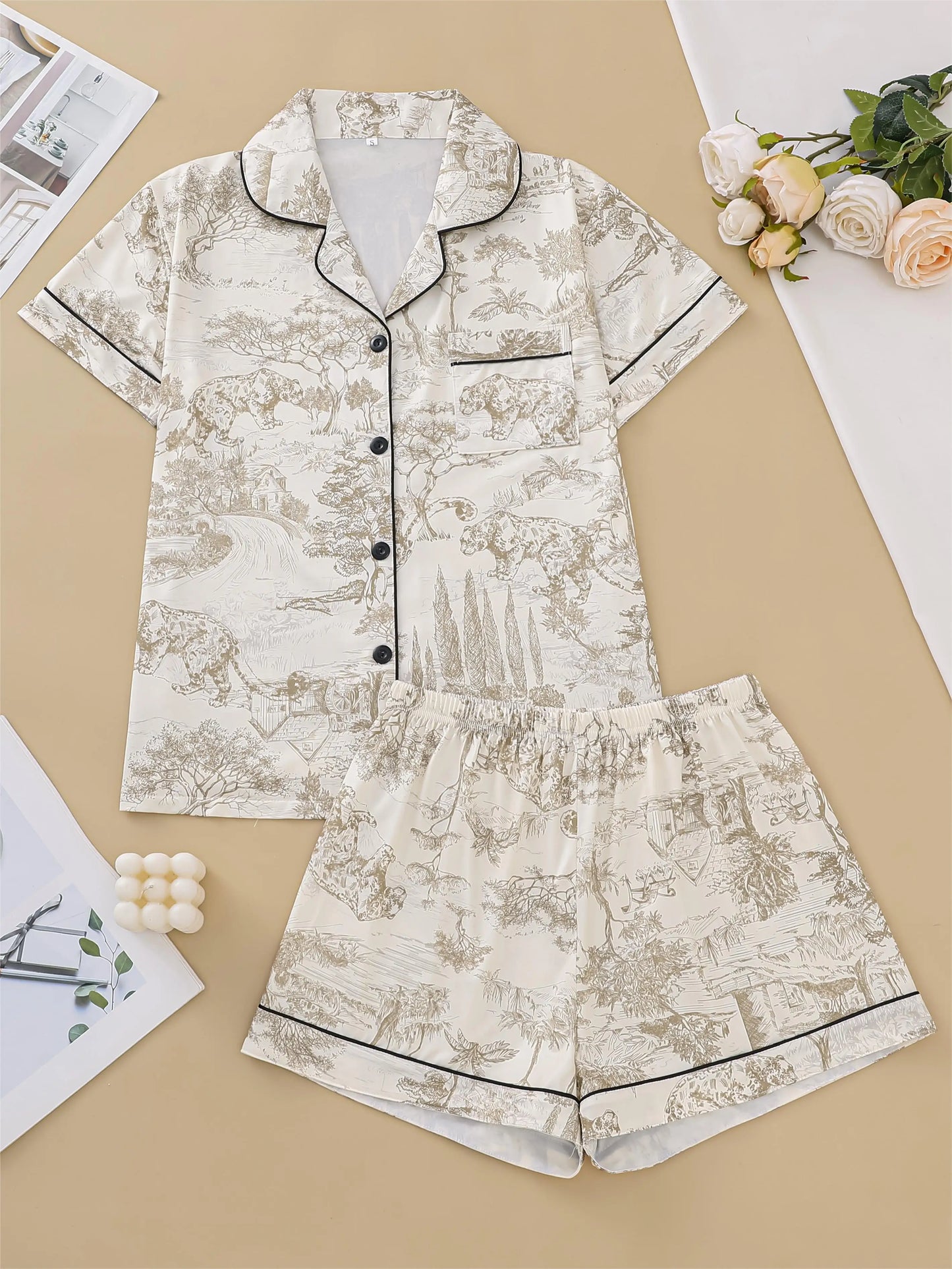 Printed Short Sleeve Pajama Set | Adelphia