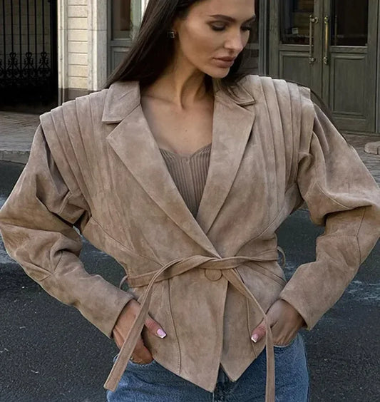 Women Woolen Jacket Green Slim Fit | Autumn Elegance-1