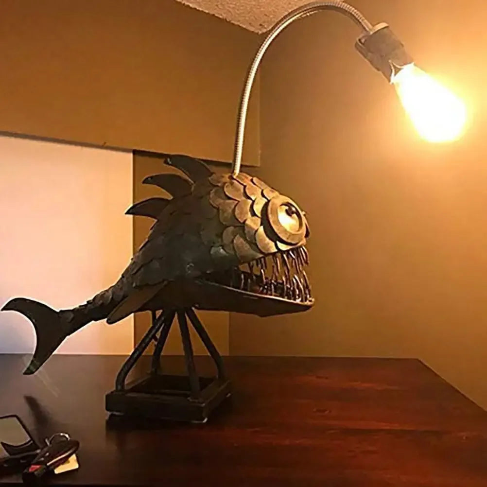 Table Lamp Multi-Colored Glass Retro Fish Design | Unique Nightstand Lamps-2