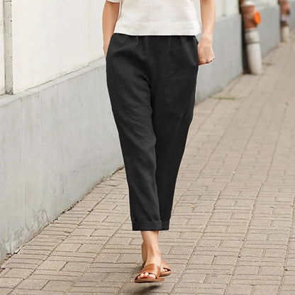 Variant image for Women Wide Leg Trousers Beige Cotton | Crissa-41
