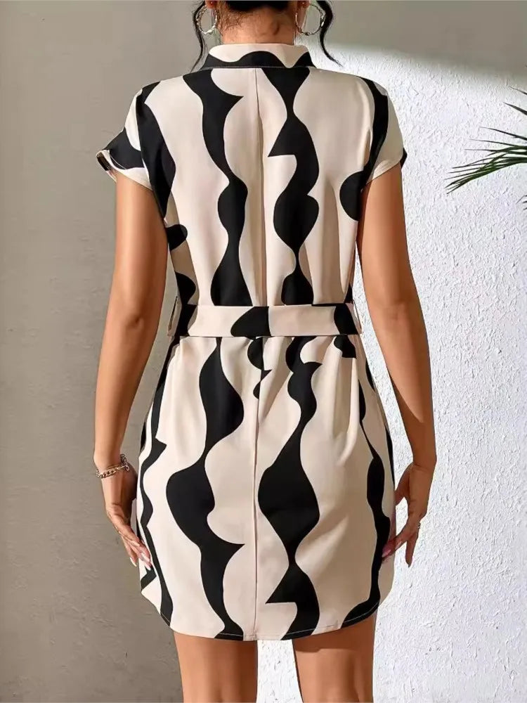 Bold Wave Print Shirt Dress | Camille