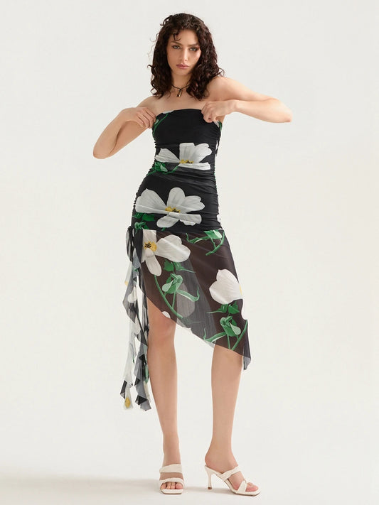 Women Floral Asymmetrical Midi Dress | Ysabelle
