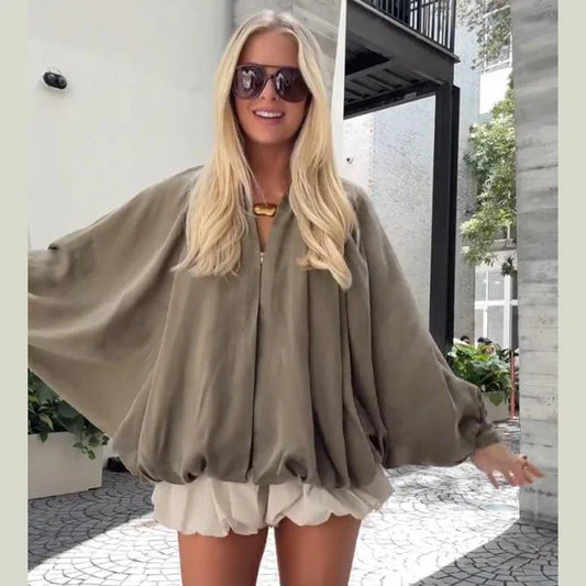 Women Cropped Jacket Beige Polyester | Elegant Style-1