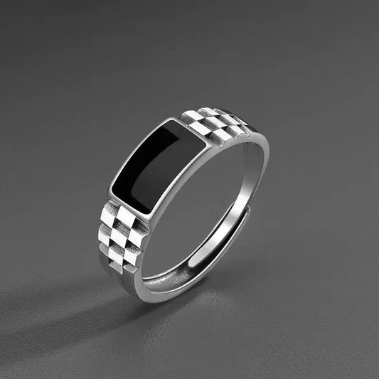 Men Rectangular Stone Textured Ring | Darion