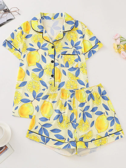 Lemon Print Short Sleeve Pajama Set | Almeda